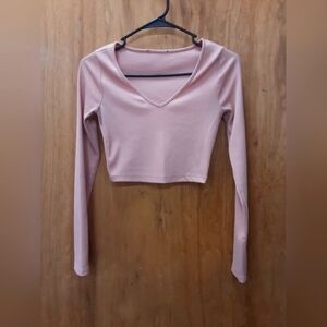 V-neck Long-sleeve Ribbed Crop Top. Maybe S.
